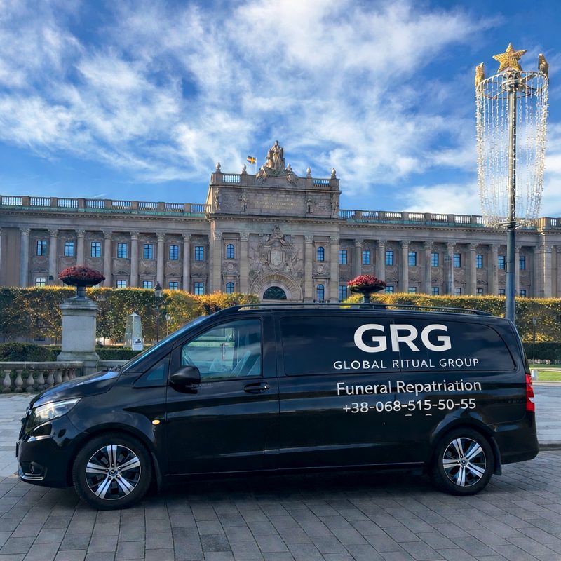 Автомобіль GRG Global Ritual Group на репатріаційному маршруті в європейському місті