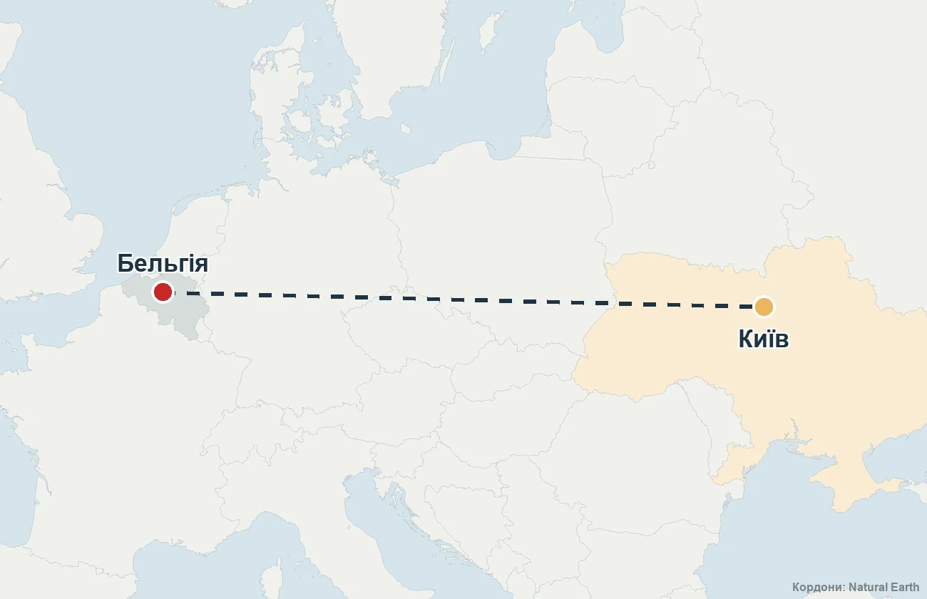 Карта маршруту репатріації з Бельгії до України