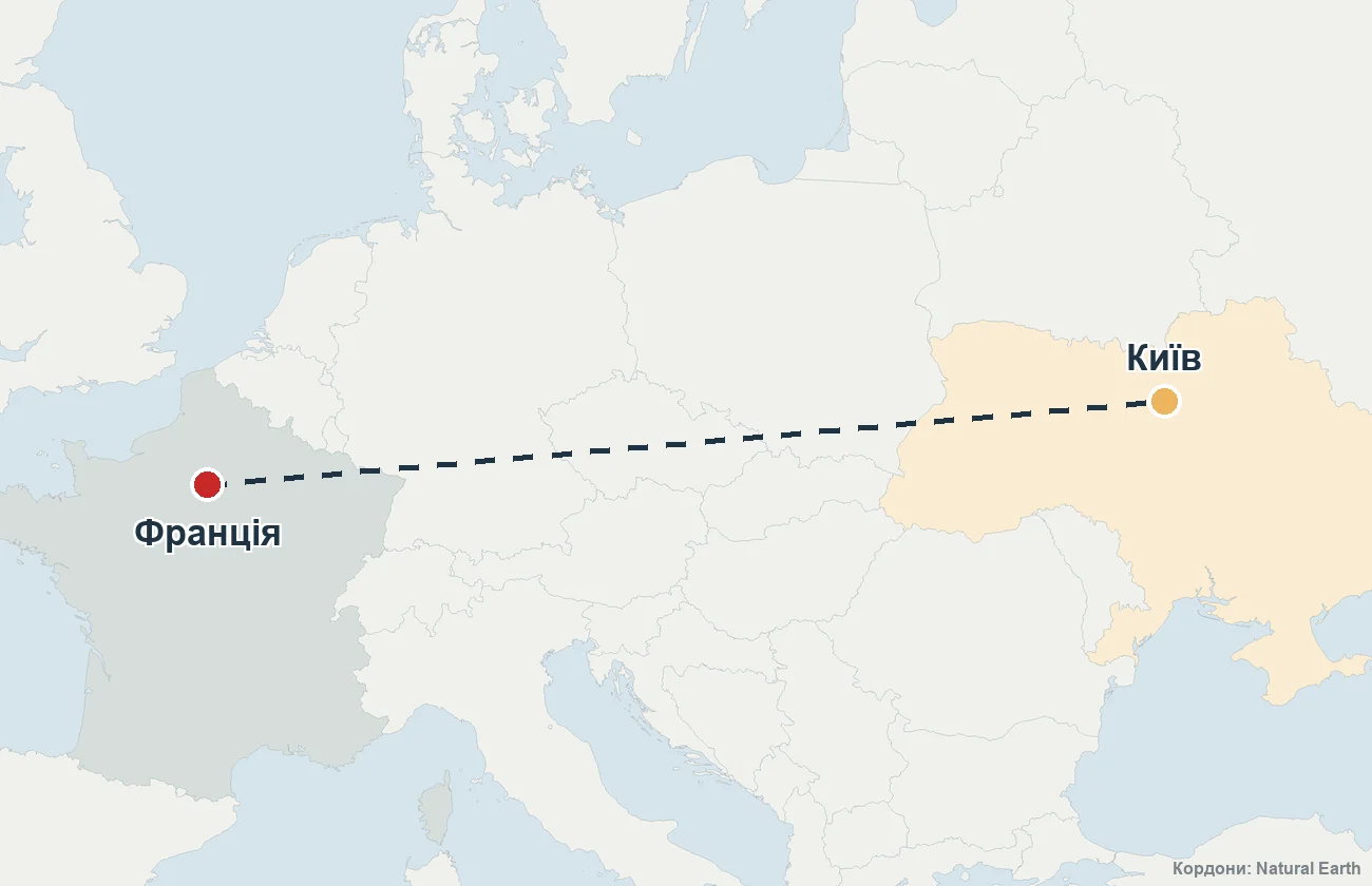 Карта маршруту репатріації з Франції до України