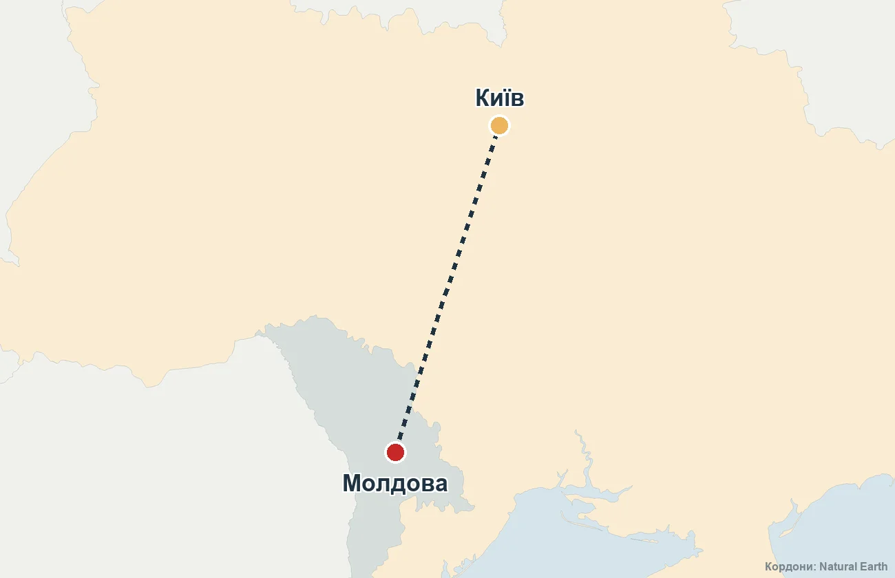 Карта маршруту репатріації з Молдови до України
