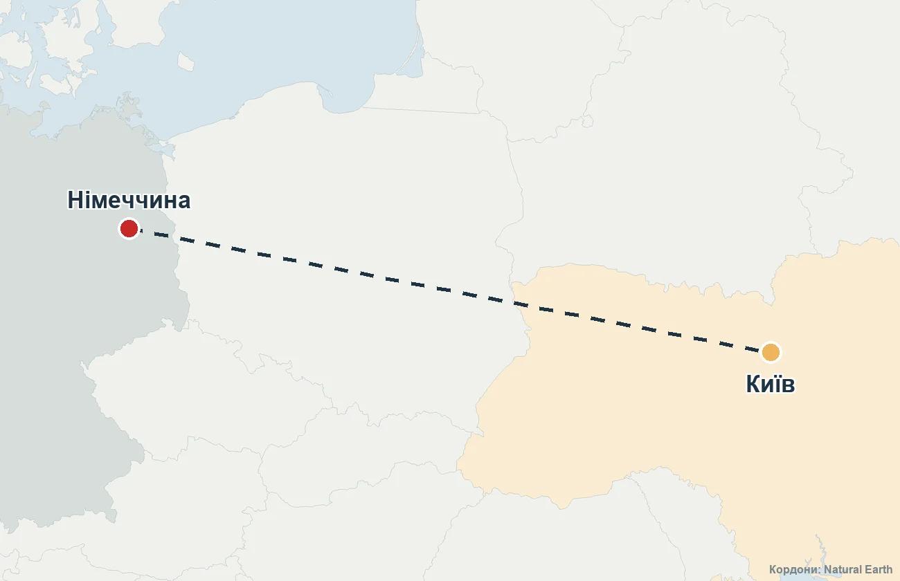 Карта маршруту репатріації з Німеччини до України