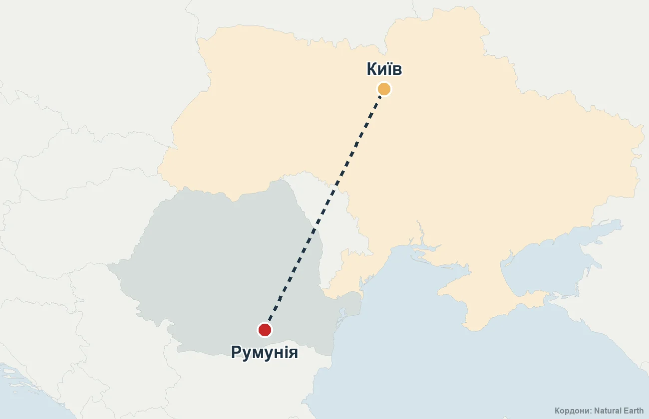 Карта маршруту репатріації з Румунії до України