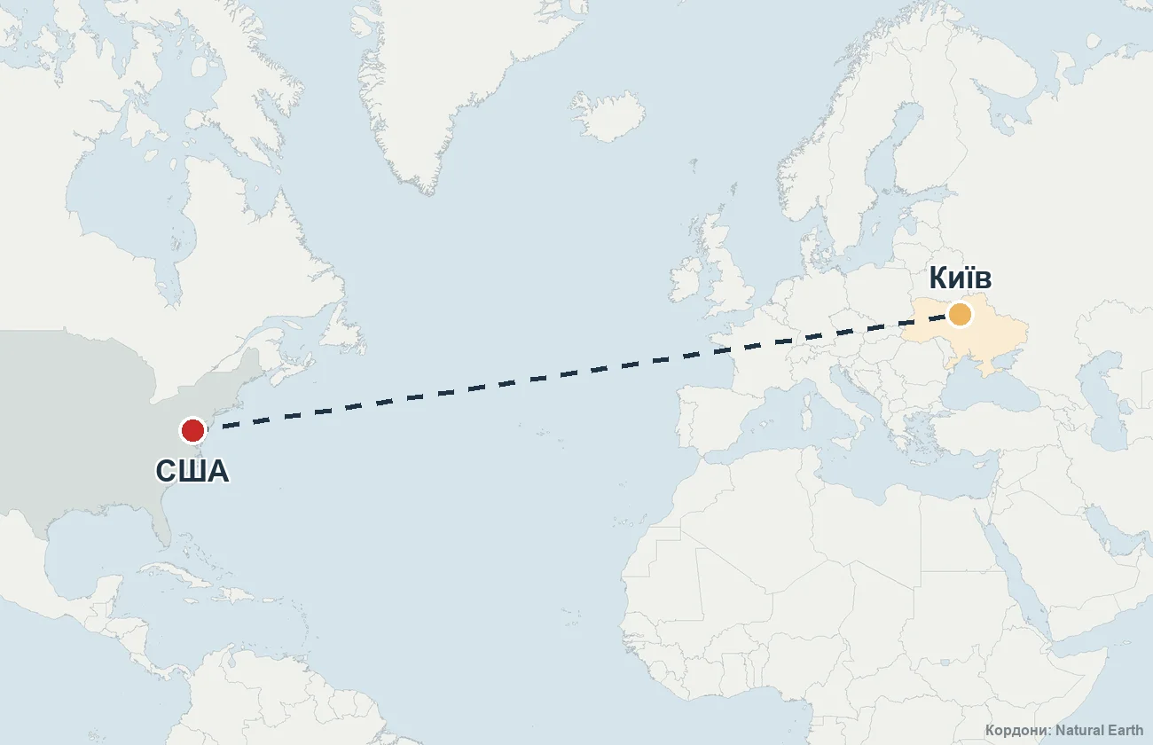 Карта маршруту репатріації зі США до України