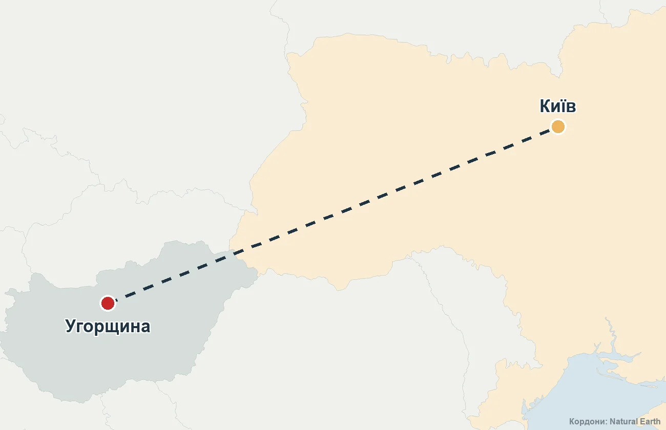 Карта маршруту репатріації з Угорщини до України